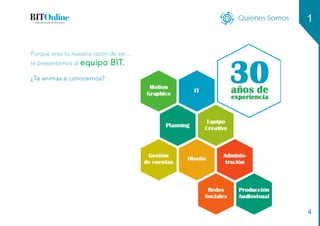 Quiénes Somos 1
4
Porque eres tú nuestra razón de ser…
te presentamos al equipo BIT.
¿Te animas a conocernos?
 