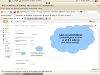 Aquí se puede habilitar
contenido para adultos
  La URL o la ID de
  propiedad de web.
 
