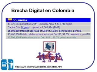 Brecha Digital en Colombia http://www.internetworldstats.com/stats.htm 