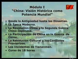 Imparte Cursos sobre la Sociedad, Historia y Geopolítica , Economía y Negocios de China.¿Por qué estudiar el  Idioma chino, en Chile, hoy?China ocupa un lugar cada vez más protagónico en el mundo de los negocios y de la cultura.