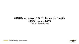 Email Marketing | @fedecosentino
2010 Se enviaron 107 Trillones de Emails
+19% que en 2009
3.392.948 emails/segundo
 