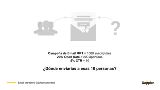 Email Marketing | @fedecosentino
Campaña de Email MKT = 1000 suscriptores
20% Open Rate = 200 aperturas
5% CTR = 10
¿Dónde...