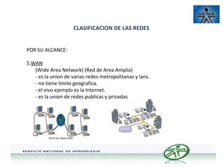 CLASIFICACION DE LAS REDES
POR SU ALCANCE:
5.WAN
(Wide Area Network) (Red de Area Amplia)
- es la union de varias redes metropolitanas y lans.
- no tiene limite geografica.
- el vivo ejemplo es la Internet.
- es la union de redes publicas y privadas

 