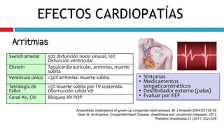 EFECTOS CARDIOPATÍAS
 Arritmias
Switch arterial    50% disfunción nodo sinusal, 10%
                   disfunción ventricu...