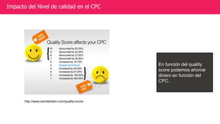 Impacto del Nivel de calidad en el CPC
http://www.wordstream.com/quality-score
En función del quality
score podemos ahorra...