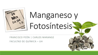 Manganeso y
Fotosíntesis
FRANCISCO PEÓN | CARLOS MARANGE
FACULTAD DE QUÍMICA – UH
 
