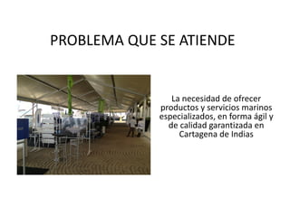 PROBLEMA QUE SE ATIENDE
La necesidad de ofrecer
productos y servicios marinos
especializados, en forma ágil y
de calidad garantizada en
Cartagena de Indias
 