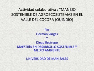 Actividad colaborativa: “MANEJO SOSTENIBLE DE AGROECOSISTEMAS EN EL VALLE DEL COCORA (QUINDÍO)   Por Germán Vargas Y Diego Restrepo MAESTRÍA EN DESARROLLO SOSTENIBLE Y MEDIO AMBIENTE UNIVERSIDAD DE MANIZALES 