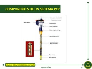 COMPONENTES DE UN SISTEMA PCP




BOMBEO DE CAVIDADES PROGRESIVAS
                                  PRODUCCIÓN II   17
 