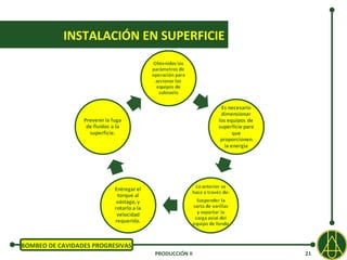 INSTALACIÓN EN SUPERFICIE




BOMBEO DE CAVIDADES PROGRESIVAS
                                  PRODUCCIÓN II   21
 