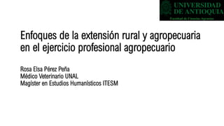 Enfoques de la extensión rural y agropecuaria
en el ejercicio profesional agropecuario
Rosa Elsa Pérez Peña
Médico Veterinario UNAL
Magíster en Estudios Humanísticos ITESM
 
