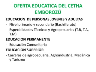 Presentacion cetha emborozú tarija | PPTX