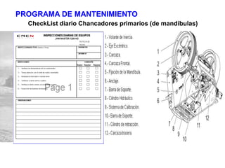 PROGRAMA DE MANTENIMIENTO
CheckList diario Chancadores primarios (de mandíbulas)
 