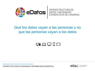 CHATBOT DE ACCESO CIUDADANO A INFORMACIÓN ESTADÍSTICA
INTELIGENCIA ARTIFICIAL EN ESTADISTICA PUBLICA
Qué los datos vayan a las personas y no
que las personas vayan a los datos
 