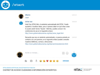 CHATBOT DE ACCESO CIUDADANO A INFORMACIÓN ESTADÍSTICA
INTELIGENCIA ARTIFICIAL EN ESTADISTICA PUBLICA
/start
 
