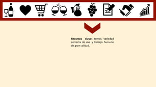 Recursos clave: terroir, variedad
correcta de uva y trabajo humano
de gran calidad.
 