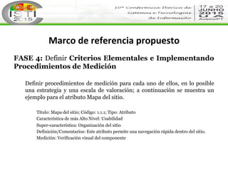 Marco	
  de	
  referencia	
  propuesto	
  
FASE 4: Definir Criterios Elementales e Implementando
Procedimientos de Medició...