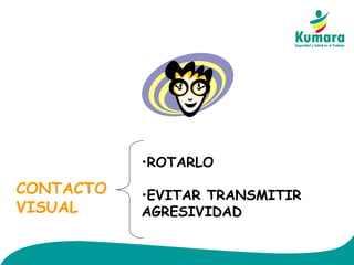 CONTACTO
VISUAL
•ROTARLO
•EVITAR TRANSMITIR
AGRESIVIDAD
 