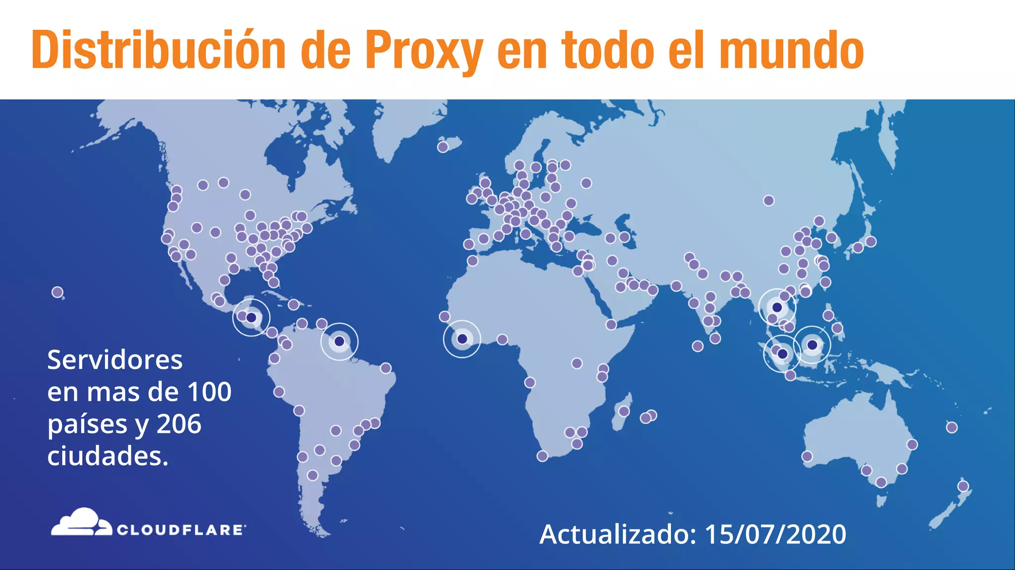 Servidores
en mas de 100
países y 206
ciudades.
Actualizado: 15/07/2020
Distribución de Proxy en todo el mundo
 