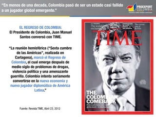 Acuerdos para evitar la doble tributación y prevención
de la evasión fiscal - ADT
Fuente: Ministerio de Comercio, Industria y Turismo. 2013.
Canadá
Estados Unidos
México
Perú
Suiza
Holanda
Noruega
Turquía
Israel
Japón
Chile
Corea del Sur
*Negociaciones concluidas. Pendiente Control Constitucional.
Nota: Los acuerdos Internacionales de Inversión (AII) incluyen acuerdos para la Promoción y Protección
Reciproca de las Inversiones (APPRI) (acuerdo) y Tratados de Libre Comercio (TLC) con sección de inversión
(capítulo).
Vigentes
Suscritos
En negociación
A futuro
España
China
India
Bélgica
Singapur
Qatar
Bolivia
Ecuador
Honduras
Brasil
Emiratos Árabes
Unidos
Italia
Alemania
Francia
Rep.
Checa
 