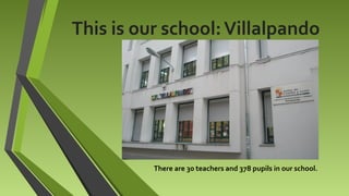 This is our school: Villalpando

There are 30 teachers and 378 pupils in our school.

 