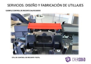NUBE DE PUNTOSPIEZA INICIAL
VERIFICACIÓN DIMENSIONAL
GENERACIÓN DEL CAD 3D
SERVICIOS: INGENIERÍA INVERSA
Digitalización
3D
Diseño por
Ingeniería
Inversa
Análisis
dimensional
Fabricación
prototipo
funcional
PIEZA VOLANTE AVIONETA
PIEZA FINAL por FABRICACIÓN ADITIVA
 