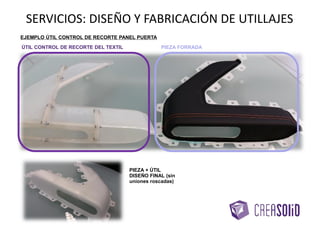 MEDICIONES
PUNTUALES
DEFINICIÓN
PUNTOS
CRÍTICOS
MEDICIÓN DE
PUNTOS
GENERACIÓN DE
INFORME
COLORMAPPING
OBTENCION
MODELO CAD
DIGITALIZACIÓN
DE PIEZA
MUESTRA
SUPERPOSICIÓN
CAD VS PIEZA
MUESTRA
GENERACIÓN
COLORMAPPING
TOMOGRAFÍA
ESTUDIO
INTERNO DE LA
PIEZA
GENERACIÓN
INFORME DE
DEFECTOLOGÍA
- Objetivo:
• Verificar las dimensiones de una pieza e identificar posibles desviaciones de
proceso, antes de que se halle fuera de tolerancias.
• Generar de un informe dimensional y/o un mapa de colores con el análisis
de desviaciones.
SERVICIOS: ANÁLISIS METROLÓGICO
 