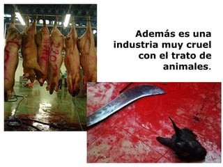 Además es una
industria muy cruel
     con el trato de
          animales.
 
