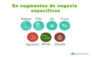 En segmentos de negocio
específicos
Papaya

Piña

Ají

Aguacate Mango

Fresa

Cebolla
@CamiloMontes

 