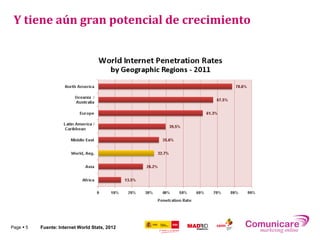Y tiene aún gran potencial de crecimiento




Page  5   Fuente: Internet World Stats, 2012
 