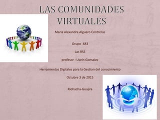 Maria Alexandra Alguero Contreras
Grupo 483
Las RSS
profesor : Usein Gonsalez
Herramientas Digitales para la Gestion del conocimiento
Octubre 3 de 2015
Riohacha-Guajira
 