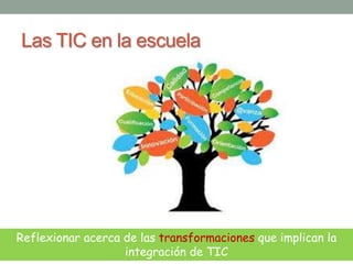 Las TIC en la escuela 
Reflexionar acerca de las transformaciones que implican la 
integración de TIC 
 