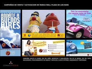 CAMPAÑAS DE VENTA Y ACTIVACION DE MARCA MALL PLAZA DE LOS RIOS




                  CAMPAÑA VUELTA A CLASES, DIA DEL NIÑO, INCENTIVO Y FIDELIZACION, DIA DE LA MAMA, DIA DEL PAPA,
                  ANIVERSARIO, POSICIONAMIENTO DE MARCA Y SERVICIOS, CLIENTE INTERNO, LANZAMIENTO TEMPORADA
 