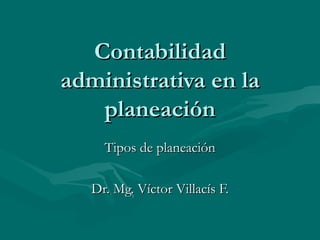 Contabilidad administrativa en la planeación Tipos de planeación Dr. Mg. Víctor Villacís F. 