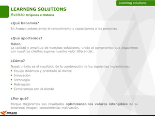 Learning solutions

 LEARNING SOLUTIONS
 Avanzo           Orígenes e Historia




                                        ...