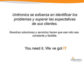 Nuestro PortfolioConocimientoEs el conjunto de soluciones, productos y servicios que ponen a disposición de otros el conocimiento y la información valiosa, de forma estructurada, accesible, segura, y garantizada en caso de contingencias.Information Technology (IT):Virtualización de servidores, VDI, CloudBases de datos, Backup Consolidación CPDs, Sistemas de gestiónAlmacenamiento, Disaster recovery Information TechnologytextSistemas de Informacióntext