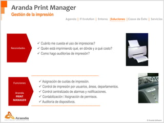 Oficinas de investigación y desarrollo en Bogotá D.C. (región)Aranda Software CorporationRespaldo Aranda, IT Evolution®|||||AgendaEntornoSolucionesCasos de ÉxitoServiciosIT EvolutionMisiónEn Aranda Software estamos empeñados en facilitar la gestión de infraestructura tecnológica de las empresas que quieren transformar la tecnología en valor para su negocio.Nuestro compromiso es ofrecerle soluciones tecnológicas sencillas de adquirir, implantar, mantener y crecer, a las empresas interesadas en buenas prácticas de gestión de TI.Con Aranda: Disminuya el costo de propiedad, soporte, operación y seguridad.