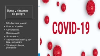 Signos y síntomas
de peligro
• Dificultad para respirar
• Dolor en el pecho
• Convulsiones
• Desorientación
• Somnolencia
• Secreciones nasales y por
boca con sangre
• Vómitos y/o diarrea
persistente
 