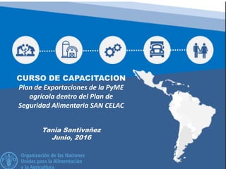 CURSO DE CAPACITACION
Plan de Exportaciones de la PyME
agrícola dentro del Plan de
Seguridad Alimentaria SAN CELAC
Tania Santivañez
Junio, 2016
 