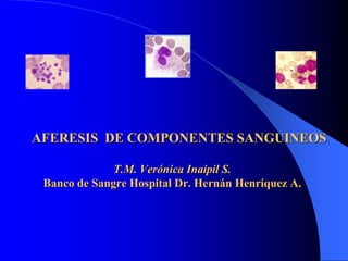 AFERESIS DE COMPONENTES SANGUINEOS

              T.M. Verónica Inaipil S.
 Banco de Sangre Hospital Dr. Hernán Henríquez A.
 