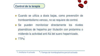 *1
*2
*2 Tiempo de tromboplastina parcial activada
*1 Antifactor X activado
 