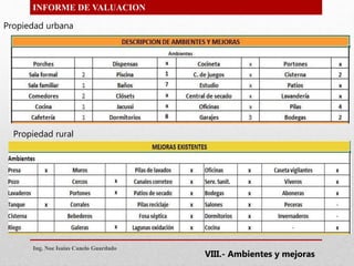 INFORME DE VALUACION
Propiedad urbana
Propiedad rural
Ing. Noe Isaias Canelo Guardado
VIII.- Ambientes y mejoras
 