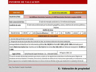 INFORME DE VALUACION
Ing. Noe Isaias Canelo Guardado
X.- Valoración de propiedad
 