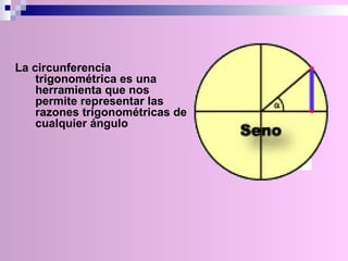 La circunferencia trigonométrica es una herramienta que nos permite representar las razones trigonométricas de cualquier ángulo 