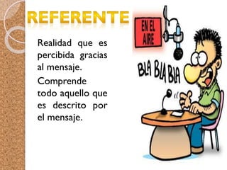Realidad que es
percibida gracias
al mensaje.
Comprende
todo aquello que
es descrito por
el mensaje.
 