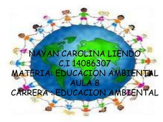 NAYAN CAROLINA LIENDO
C.I 14086307
MATERIA: EDUCACION AMBIENTAL
AULA 8
CARRERA : EDUCACION AMBIENTAL
 