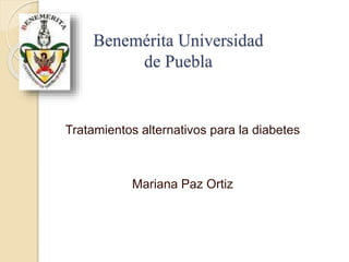 Benemérita Universidad
de Puebla
Tratamientos alternativos para la diabetes
Mariana Paz Ortiz
 