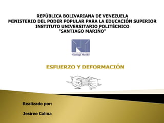 REPÚBLICA BOLIVARIANA DE VENEZUELA
MINISTERIO DEL PODER POPULAR PARA LA EDUCACIÓN SUPERIOR
INSTITUTO UNIVERSITARIO POLITÉCNICO
"SANTIAGO MARIÑO"
Realizado por:
Jesiree Colina
 