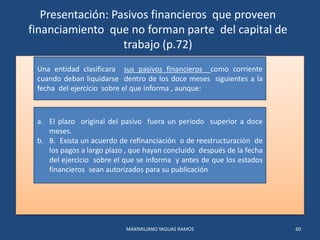 Presentación: Pasivos financieros que proveen
financiamiento que no forman parte del capital de
trabajo (p.72)
MAXIMILIANO...