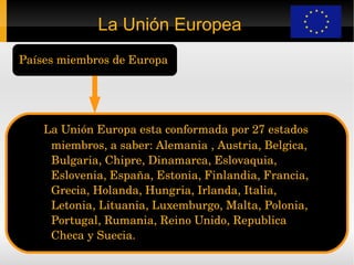 La Unión Europea Países miembros de Europa ,[object Object]